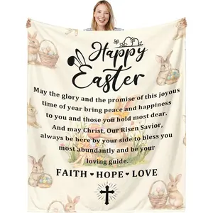 Easter Throw Blanket Easter Basket Stuffers Rabbit Bunny Blanket for Girls Boys Religious Gifts for Kids Adults Flannel Blankets for Couch Bed Baptism Communion Confirmation for Home