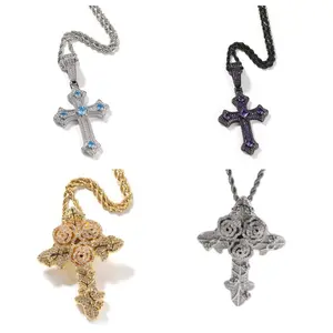 Cross 2Set, Single Cross Pendant + 24inch Necklace, Classic Ice Style, Everyday Versatility, Hip Hop Style