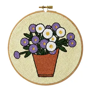 DIY Punch Needle Kits for Beginners with Hoop Punch Needle Starter Craft Embroidery Set Easy for Adults and Children Festival Gift and Decoration 20x20cm