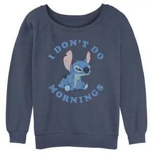 Juniors Womens Lilo & Stitch I Don't Do Mornings Light Blue Sweatshirt