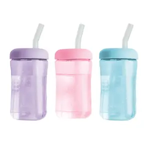 Mothers Day Gift The First Years Squeeze & Sip Toddler Straw Cups - Squeezable Transition Sippy Cup with Silicone Straw - Toddler Feeding Supplies - Pink/Purple/Blue - 7 Oz - 3 Count - Ages 6 Months and Up