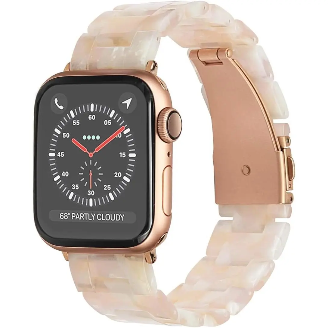 WBA-072- ZC  Resin Watch Band Compatible with Apple Watch for Women Men 41mm/40mm/38mm Series 9/8/7/6 SE Slim Bands Strap Bracelet Wristband for iWatch 5/4/3/2/1/Ultra/Ultra 2(Pink Tan)