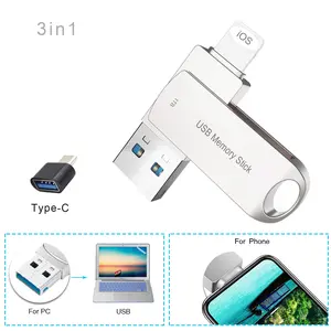 1TB Flash Drive  for iPhone Photo Stick  External Storage,USB3.0 Memory Stick Easily Back Up and Save Photos Videos, Thumb Drive for Smartphone USB C/Pad/Android /PC Silver