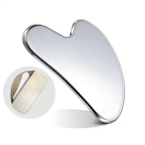High Grade Imported Stainless Steel Gua Sha Board - Professional Beauty Salon Use, Face Slimming Massage Tool for Skin Care, Leather Protective Case Facial Storage Daily