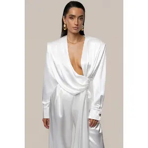 White Statement Draped Satin Top