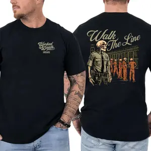 Walk The Line T-Shirt, Prison Guard Skull Officer Graphic, Workman Trading Co Graphic Shirt for Correctional Officers & Law Enforcement, Gift for Blue Collar Workers