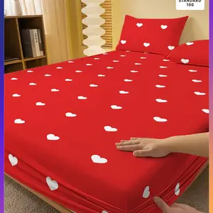 Modern Polka Dot Heart Print Bedding Set, Soft Flannel Sheet and Pillowcases, Home Bedroom Decor, All-Season Comfort