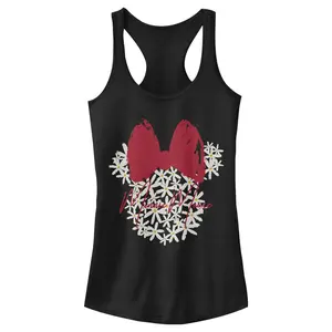 Juniors Womens Mickey & Friends Floral Minnie Mouse Logo Racerback Tank Top