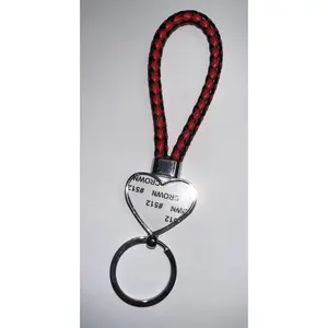PU Strap Heart Blank Sublimation Metal Photo Keychain - Red and black
