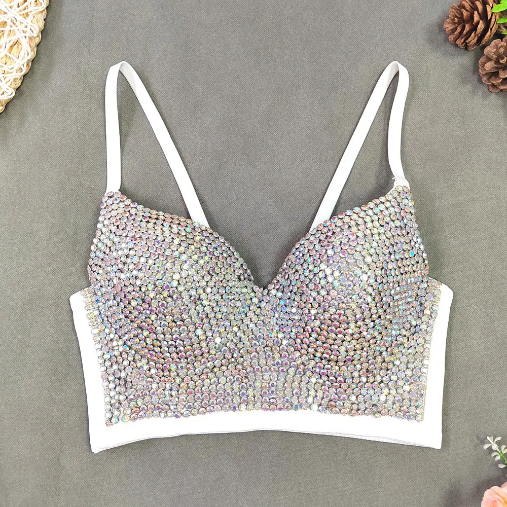 Women's Sexy Sleeveless Hand-Stitched Beading Sequins Mini Crop Corset Tank Top - High-Quality Short Shaper Tube Top for Wedding, Stage Parties, Women's Clothes
