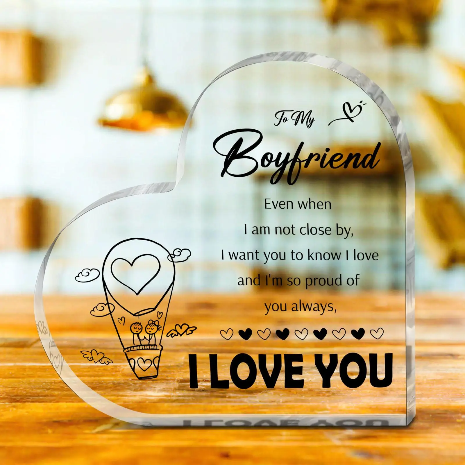Acrylic Heart Shape Memorial Brand Plaque, 1 Count Letter Pattern Desktop Ornament, Romantic Birthday Anniversary Gift for Girlfriend Boyfriend, Home Decor, Acrylic Plaque Sign