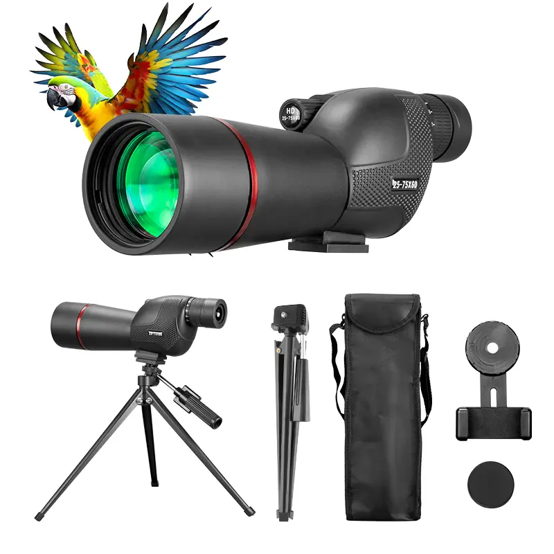 25-75x60 HD Zoom Spotting Scope, FMC Multi-Coated Monocular Telescope with Tripod & Phone Holder, Ideal for Astronomy, Wildlife Viewing, Shooting Target Practice, Excellent Outdoor Gift