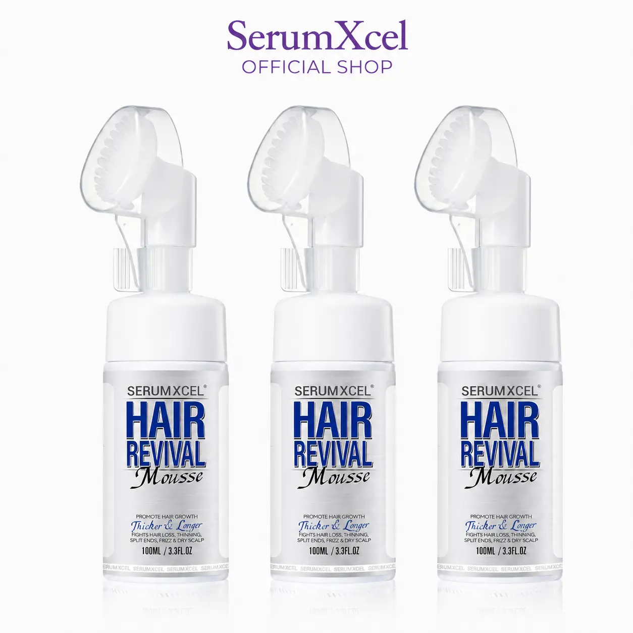 SerumXcel Hair & Scalp Revitalizing Mousse 3-Pack / Supports Stronger, Fuller-Looking Hair / Daily Care