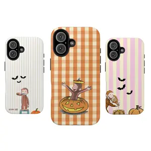 Cute Autumn Curious George Halloween Phone Case – Fall Aesthetic with Boo! & George Cartoon Y1493 | Phone Case Compatible with iPhone 17 16 15 14 13 12 11 pro pro max & Samsung S26 S25 S24 S23 S22 Durable Protection Dual Layer Design Glossy