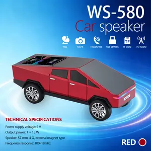 WSTER WS-580  Retro Car Model Cybertruck Pickup Bluetooth Speaker Retro Design Rechargeable Portable USB TF AUX FM TWS Stereo Ideal Birthday Gift Red LED Light