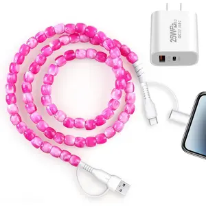 for  17 16 15 Charger   25W  USB C Charger Block 4 in 1 Multi Beaded Phone  Cord 3.3FT USB Type C   Block for  14 13 12 11, iPad Pro,Galaxy