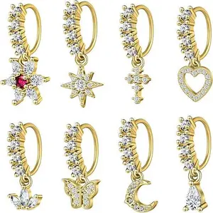 8PCS nose ring perforation puncture nose nail inlaid with Haoshi cross butterfly nose ring opening adjustment puncture nose decoration