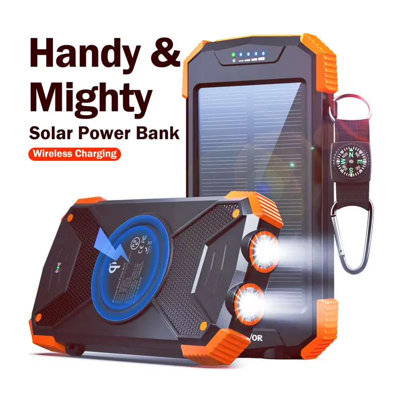 BLAVOR 37000mWh Solar Power Bank, Fast Charging Portable Charger with Wireless Charging, USB-C, 3 Ports & Dual Flashlights, IPX5 Water-Resistant for Camping