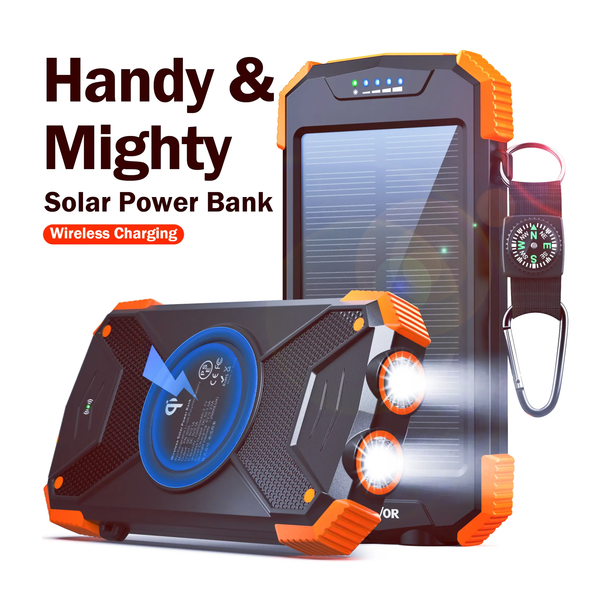 BLAVOR Solar Charger Power Bank, Portable Wireless Charger with 20W Fast Charging, USB-C Function, Dual Flashlight for Camping