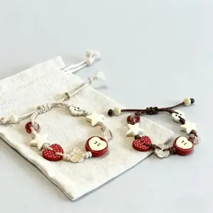 Adjustable Handmade Apple Bracelet with Star Charms – Chic Summer Jewelry for Ladies, Vintage Elegant Resin Button Bracelet, Adjustable Fit