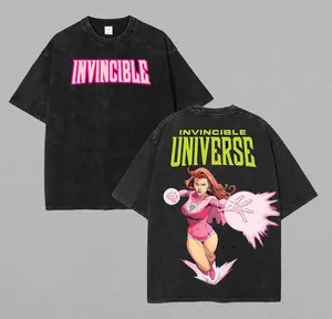 Viltrumite Invincible War Atom Eve 2 Sides Wash Tshirt Oversized Graphic Tee for Men Casual Summer Wear Anime Manga Style Cotton Tee-shirt graphic  tees