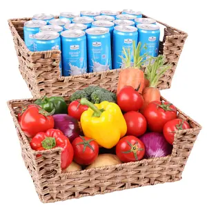 ROSOS Large Wicker Storage Basket 2 Pack, Wicker Baskets for Storage 15", Waterproof Plastic Wicker Baskets for Organizing, Open-Front Storage Baskets for Shelves