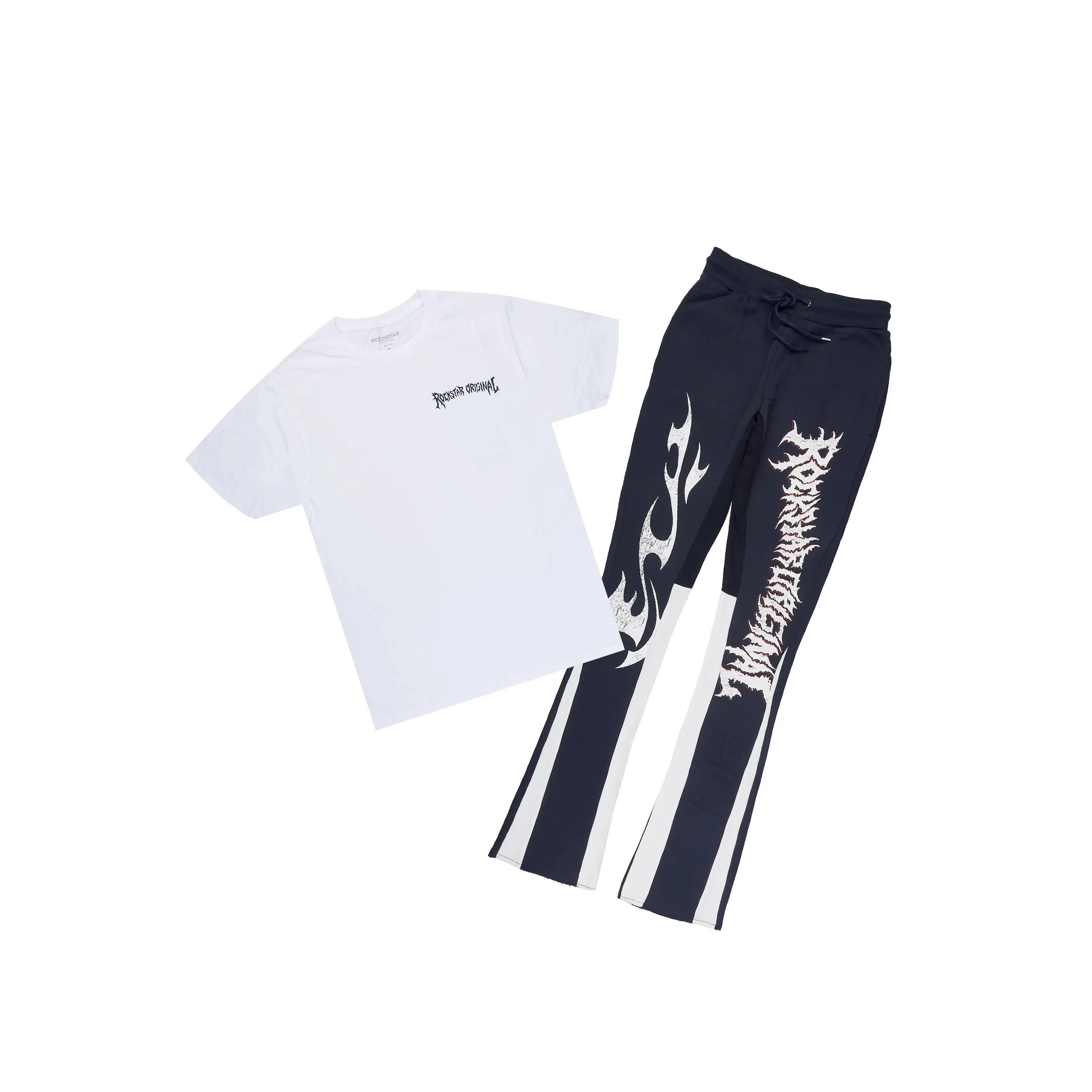 Deathrow 3.0 White/Navy T-Shirt/Stacked Flare Pant Set