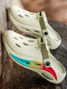 Men's All-Purpose Summer Rainbow Gradient Sport Clogs, Adjustable Heel Strap, Full Upper Hollow-Out, Closed Toe Protection, Thick Chunky Cushioned Sole, Non-Slip Outsole, Casual Slippers for Beach, Pool & Garden