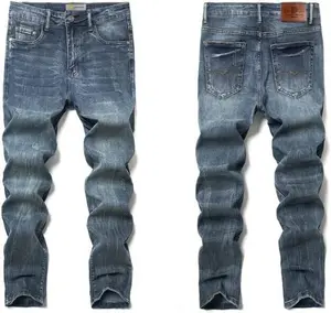 JANTTAWEAR New Regular Straight Men Jeans Denim Ripped Elastic Jeans. Menswear Pants Casual
