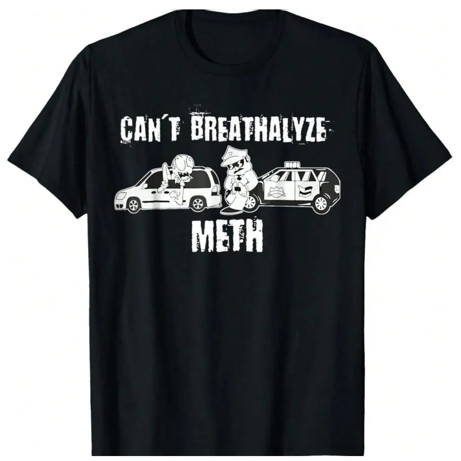 Women's Cotton Round Neck Short Sleeve Classic Graphic Tee, Relaxed Fit Breathable Fabric Oversized Crewneck Top with Bold "CAN'T BREATHALYZE METH" Print, Casual Comfy Wear 818