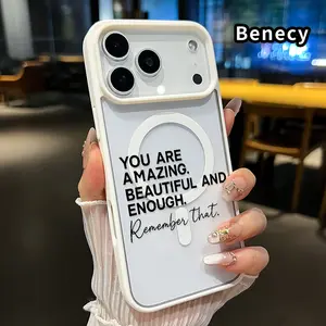 Self - affirmation Poem Pattern Magnetic Phone Case for iPhone 17 16  Pro Max Plus 15 14 13 12 11 Air E Non-Yellowing Clear Crystal Drop-proof Slim Silicone Shockproof Transparent Acrylic Cover Supports Wireless Charging