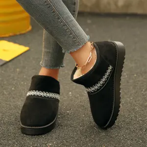 Trendy Embroidered Snow Boots for Women, Warm Fleece-Lined Ankle Boots Indoor Outdoor Shoes for Winter Outdoor Springfresh