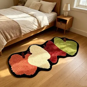 Dopamine Colorful Apple Shape Carpet, Bedroom Bedside Fluffy Area Rug, Sheepskin-Like Plush Stain-Resistant Mat, Fun Creative Long Strip Carpet for Room Decor, Holiday Gift