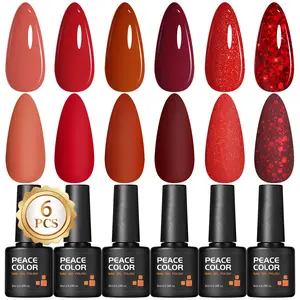 Peacecolor Red Gel Nail Polish, Burgundy Nude Red Glitter Gel Polish Marvelous Lady Collection Nail Art Design Soak Off Uv LED Nail Polish Manicure DIY Home Salon