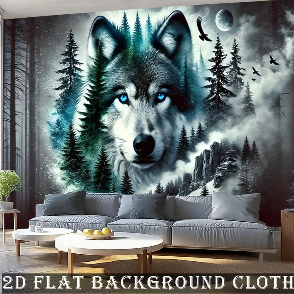 1PC Polyester 2D Flat Nordic Style Forest Wolf Tapestry - Reusable Home Decor, Birthday Backdrop Banner, Size Wallcloth for Bedroom, Living Room Sofa Hanging,summerwins