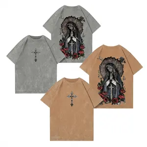 The Madonna Sanctuary Virgin Mary Washed Tee – Heavy Cotton Gothic Streetwear, Sacred Art Graphic T-Shirt