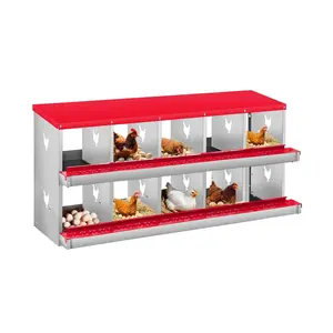 Garvee Spacious Metal Chicken Nesting Box – 10 Compartments, Rollaway, Wall Mount, Easy Egg Collection, Orange Red, No Legs (10 Compartments, No Legs)