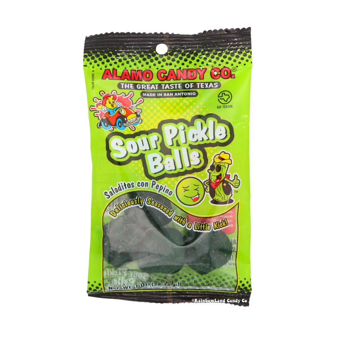 Alamo Sour Pickle Balls, Chewy Dill Pickle Candy, 1 oz