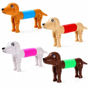 4 Pack Dog Pop Tube Stretch Desk Gadget Colorful Dog Figures