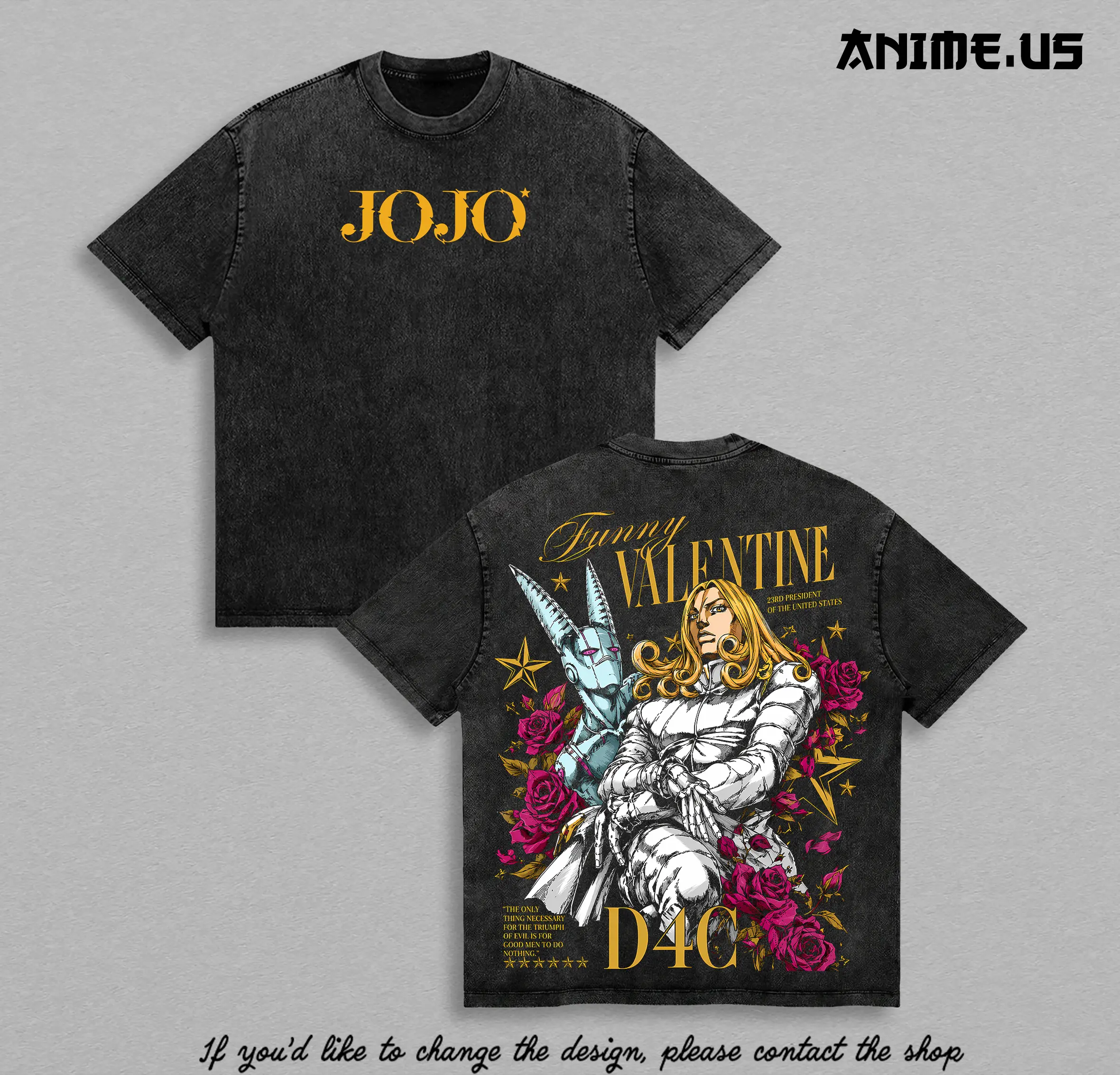 Funny Valentine D4C Shirt JoJo's Bizarre Adventure Vintage Anime Graphic Tee Oversized Washed Streetwear Clothing