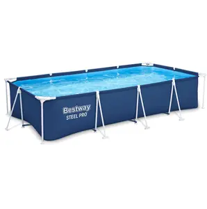 Bestway Steel Pro 13 Foot x 32 Inch Rectangular Above Ground Swimming Pool, Blue