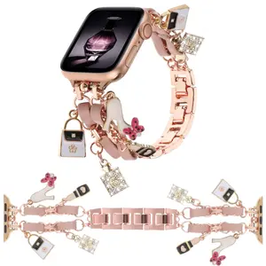 Stylish Wristband Compatible with Apple Watch Band 38mm 40mm 41mm 42mm 44mm 45mm 46 49mm,Cute Strap with love lock Bling Pendants for iWatch Series 10 9 8 7 6 5 4 3 SE Ultra Metal Chain Charms Women
