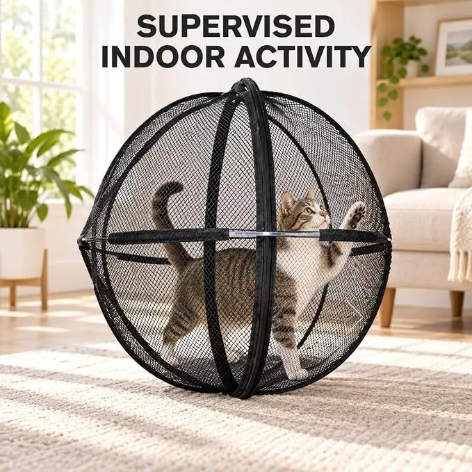 Pop Up Cat Play Tent, Outdoor Pet Enclosure with Breathable Mesh, Foldable Zippered Cat Playpen for Camping, Yard & Travel, Clear View Portable Pet Cage