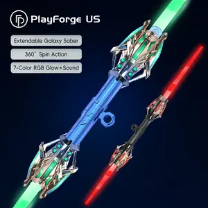 Double-Ended RGB Light Up Saber Toy with Sound Effects, Extendable Galaxy Sword, 360° Spin Action, Cool Gift for Kids
