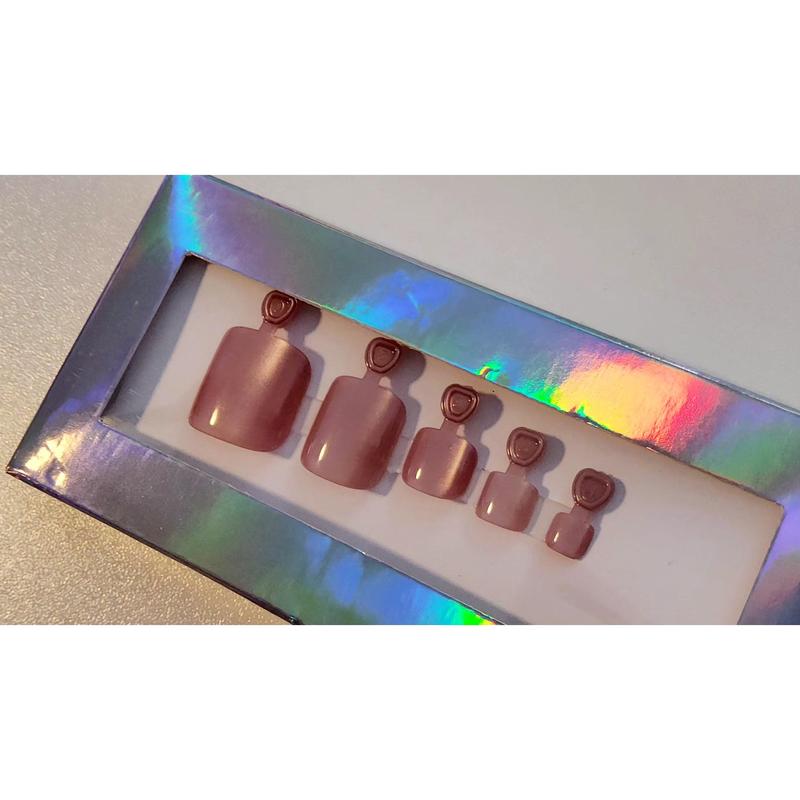 Glitter CatEyes Toe Nails Short Square Shape Pearlescent 8 Colors Non-Custom Press-ons with Prep Kit Green Burgundy Champaign Pink Grey Silver Black Purple Light Cream Pink