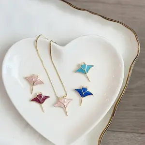 Stingray Pendant Necklace 18k Gold Plater Enamel Colored