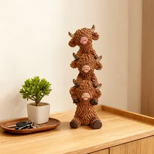 Happy Highland Cow Resin Figurine, Home Animal Craft, Cozy Harmony Small Cow Ornament, Perfect for Home Decor, Bedroom, Friend Gift