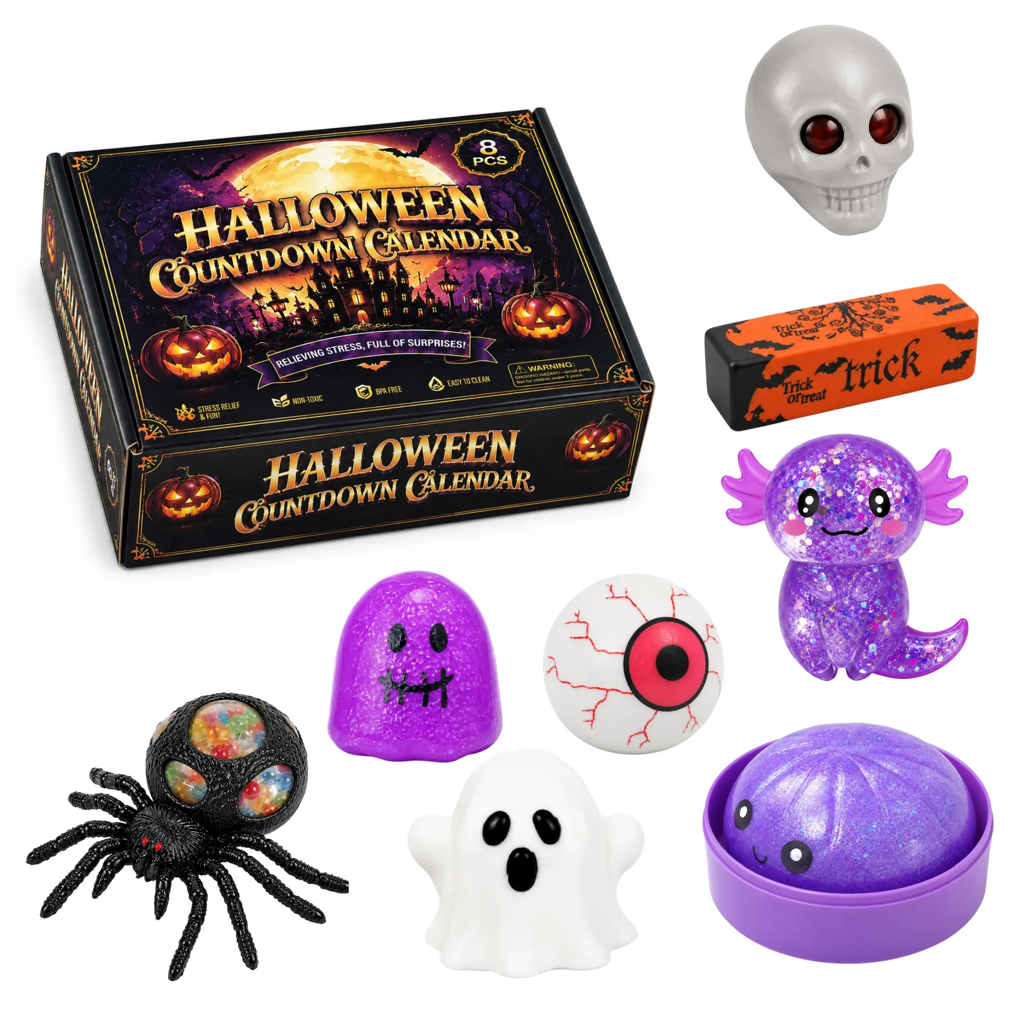 8 PCS Halloween Squeeze Toys for Stress Relief, Prank Toys, Perfect for Parties and Gifts