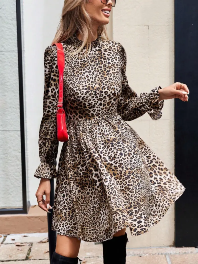 long sleeve leopard print dress - TikTok Shop