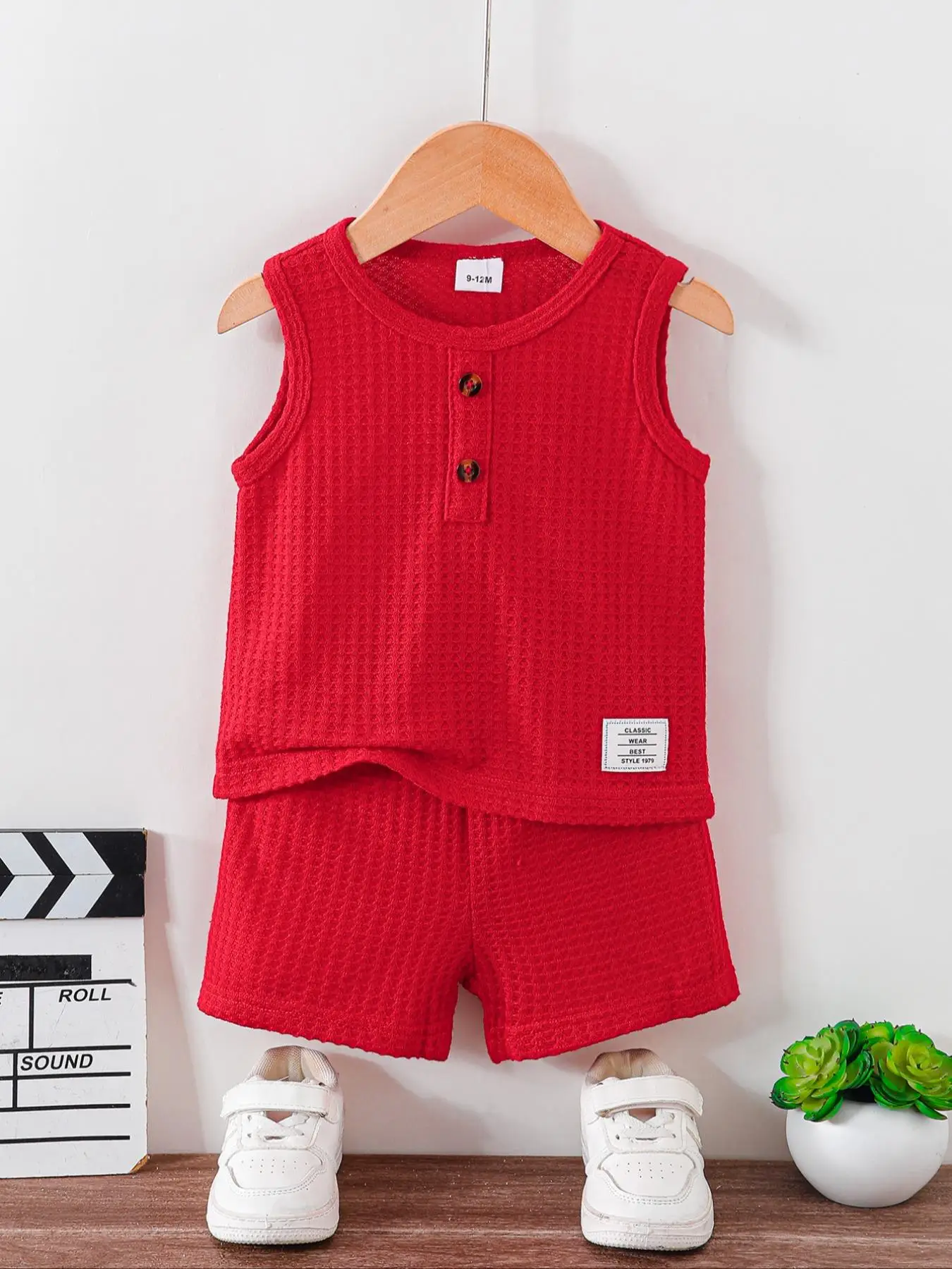 Baby's Solid Ribbed Tank Top & Shorts Two-piece Set, Casual Sleeveless Top & Shorts for Daily Wear, Infant Newborn Kids Summer Clothes